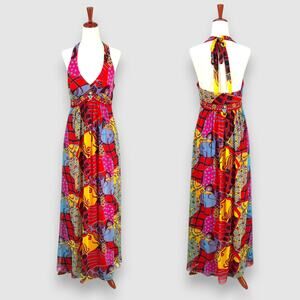 Y2k Vintage Sue Wong Silk Beaded Halter Multicolor Maxi Dress Size 10
